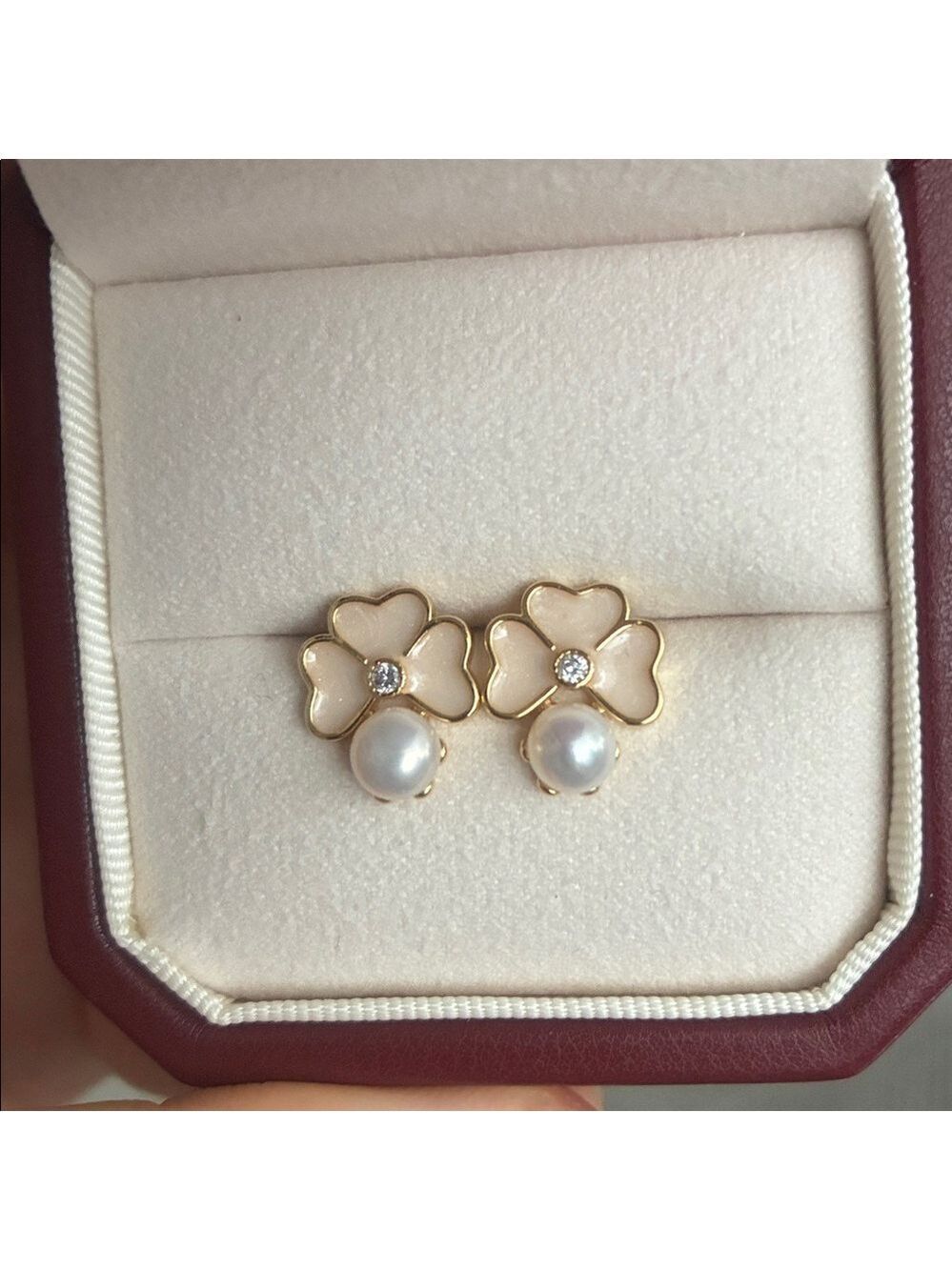 Lucky Clover Gold Earrings | Sterling Silver Posts | Pearl Earrings
